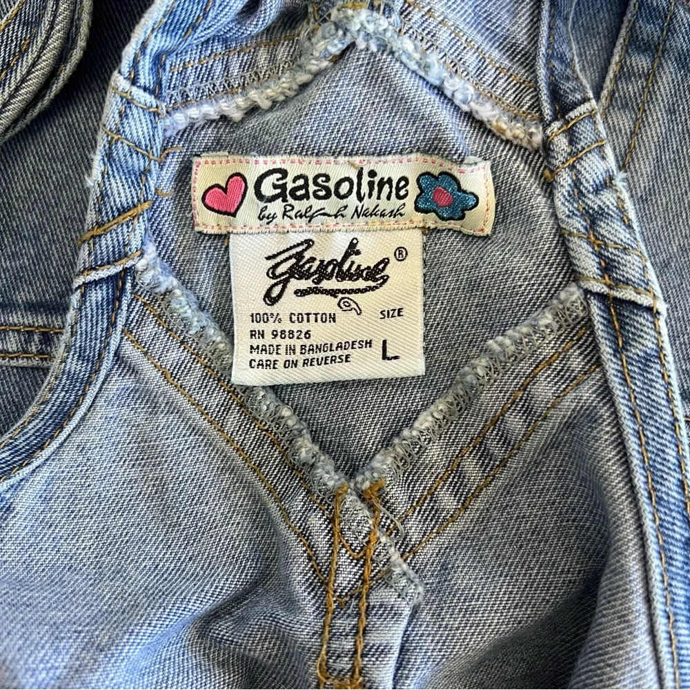 Vintage Y2K Gasoline Girls Bib Overalls Size Large Denim Jeans Flower Power